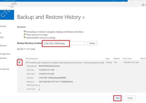sao luu sharepoint server 2013