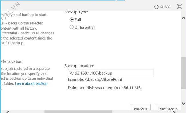 backup sharepoint server 2013