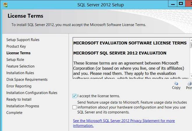 huong dan cai dat SQL server 2012 - License Term