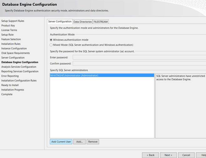 SQL server 2012 - Database Engine Configuration