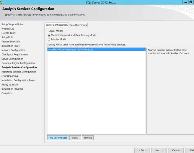  SQL server 2012 - Analysis Services Configuration