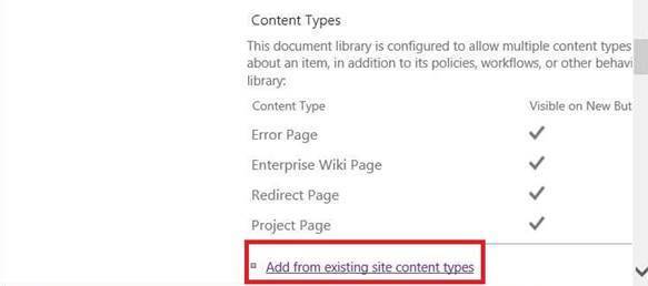 Add from existing site content types