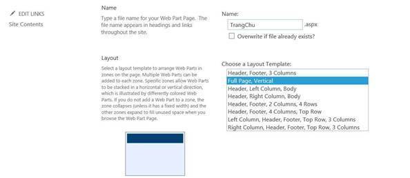 Lab sharepoint server - Chọn layout