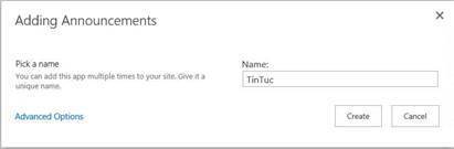 Lab sharepoint server - Nhập vào Name: Tin Tức