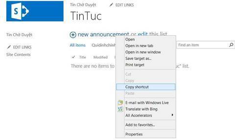 Lab sharepoint server - copy shortcut