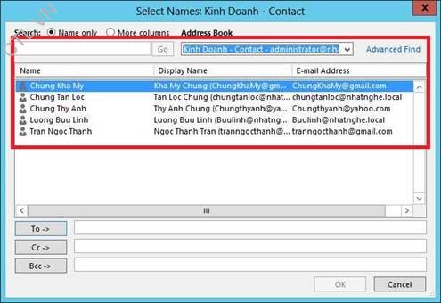 Contact list trong outlook