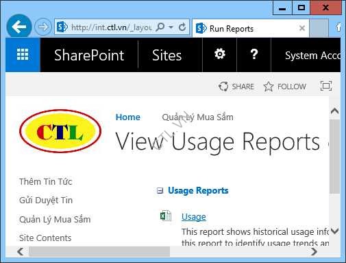 xem báo cáo của sharepoint server 2016