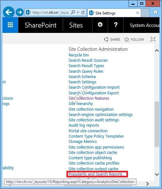 xem báo cáo của sharepoint server 2016